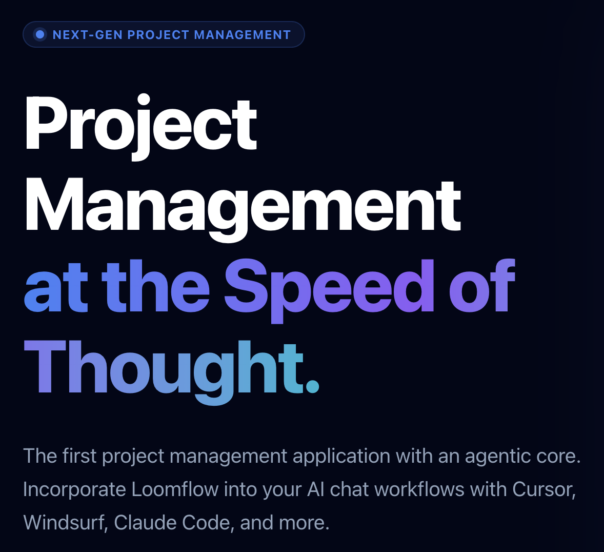 Project management landing page showing Project Management at the Speed of Thought.
