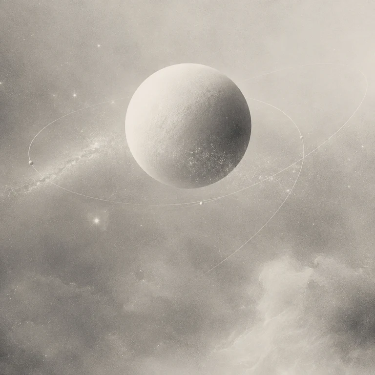 Moon surrounded by clouds and stars